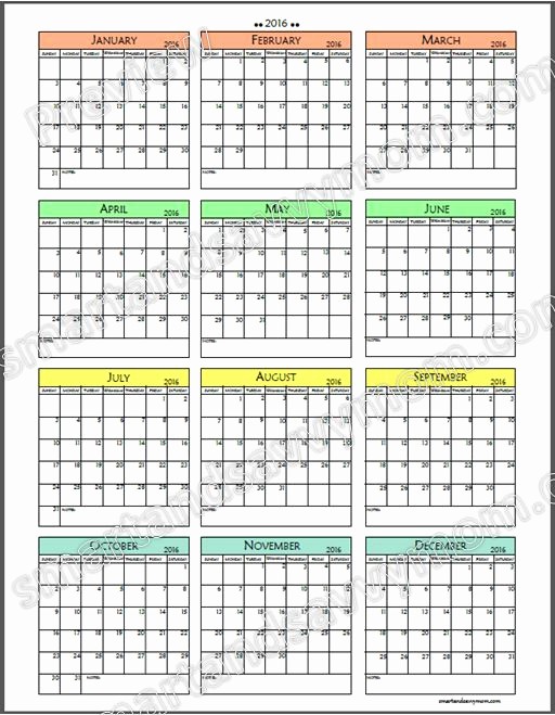 Annual Calendar at A Glance Elegant Free Printable Yearly Calendar 2016
