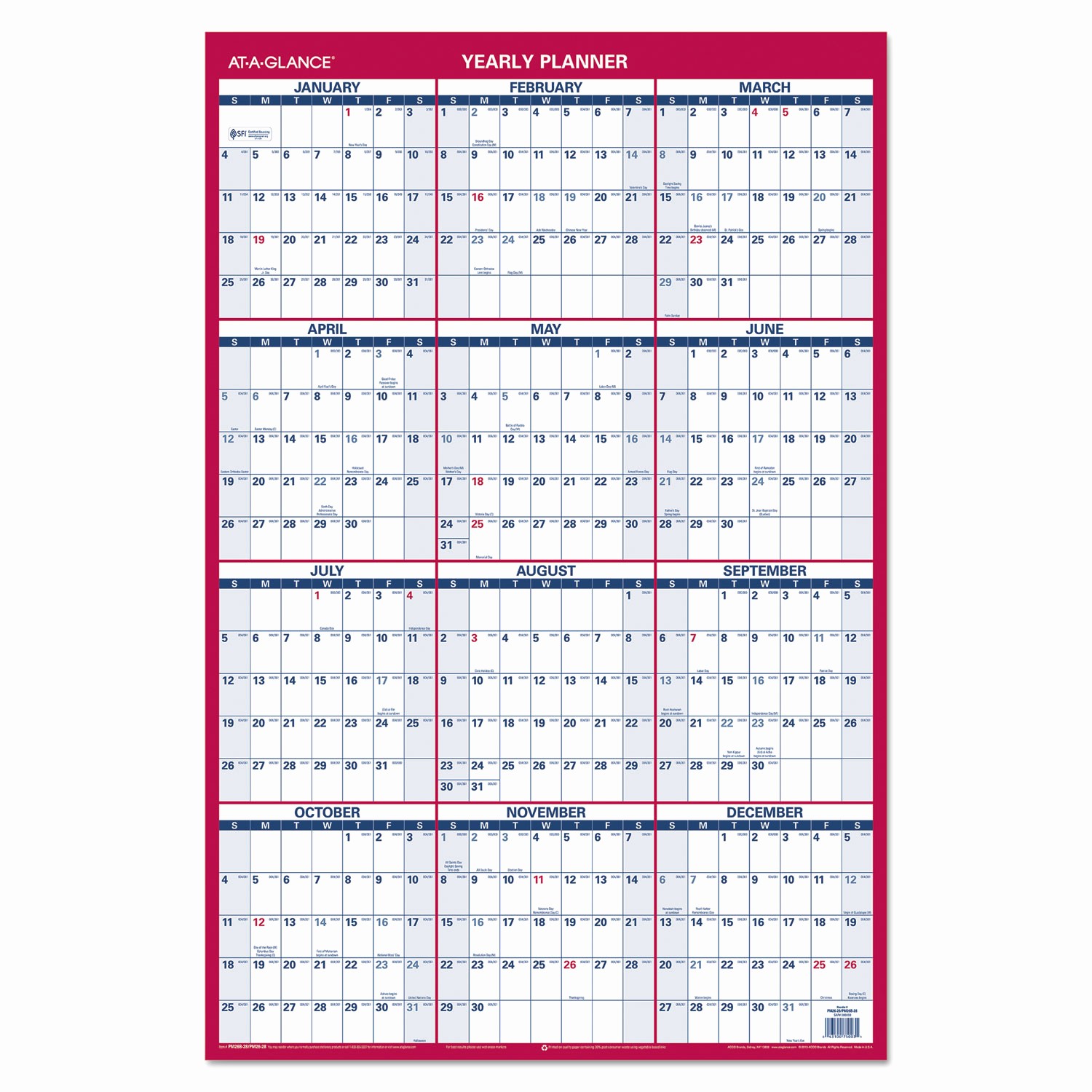 Annual Calendar at A Glance New Erasable Vertical Horizontal Wall Planner by at A Glance