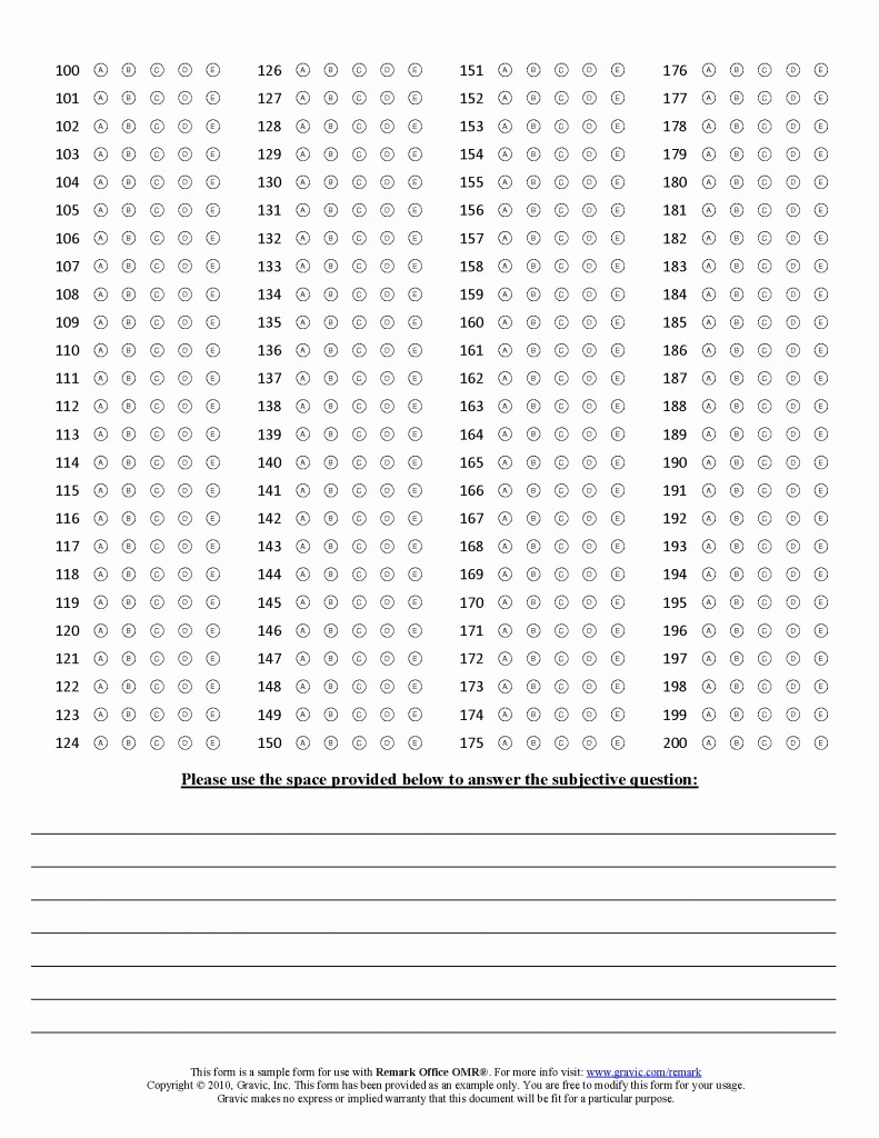 Answer Sheet Template Microsoft Word Inspirational 200 Question Test Answer Sheet with Subjective Question