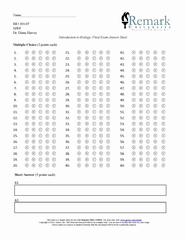 Answer Sheet Template Microsoft Word Lovely 60 Question Test Answer Sheet · Remark software