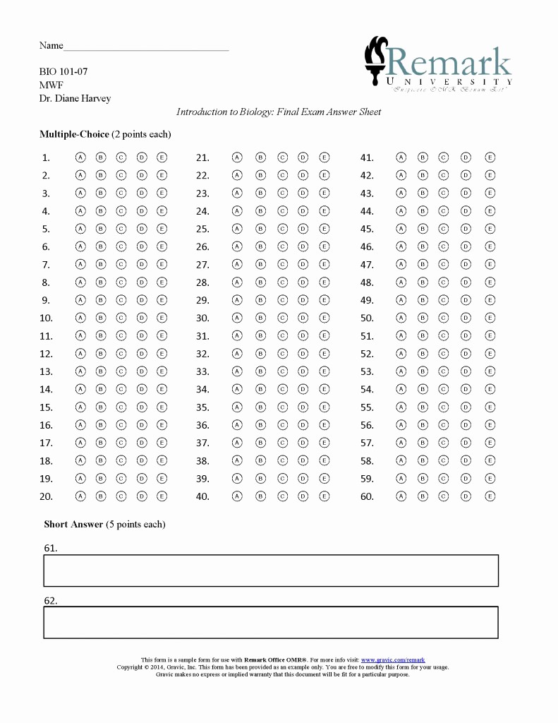  Answer Sheet Template Microsoft Word Lovely 60 Question Test Answer 