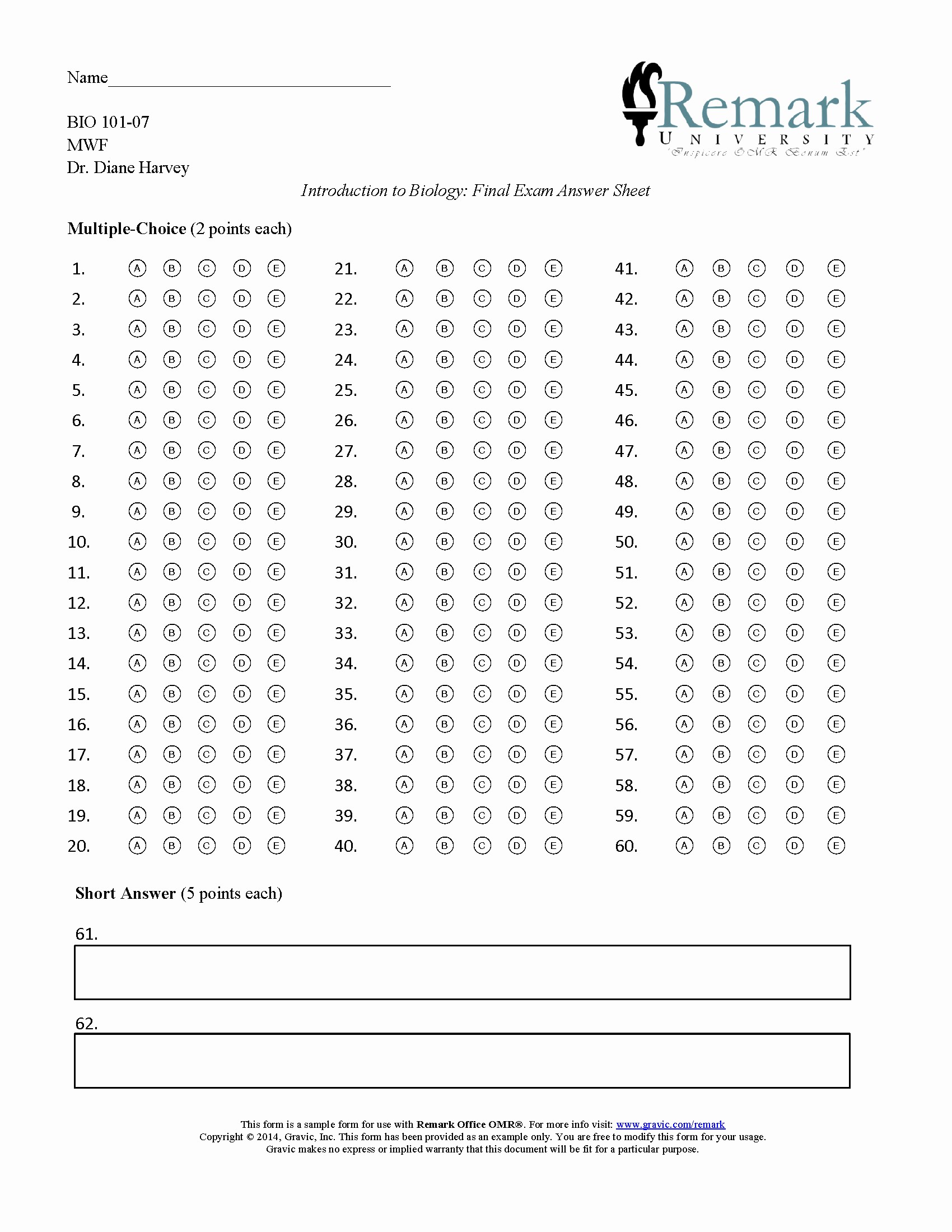 Answer Sheet Template Microsoft Word Unique 60 Question Test Answer Sheet · Remark software