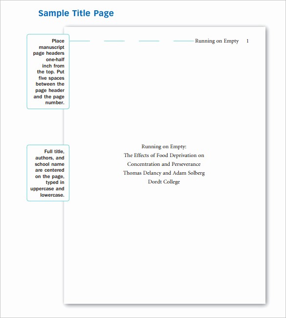 Apa format Cover Page 2016 New 10 Apa Cover Page Templates to Download