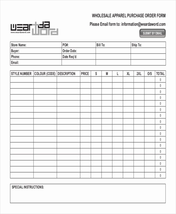 Apparel order form Template Excel Fresh Sample order form