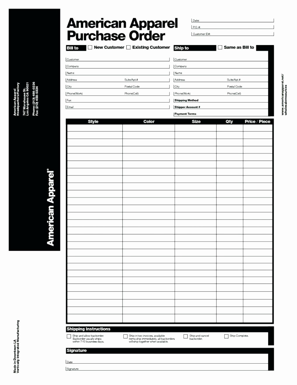 Apparel order form Template Excel Fresh Template Purchase order Request form Template