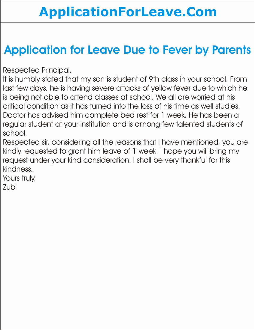 Application for Absent In School Best Of Application for Sick Leave In School by Parents