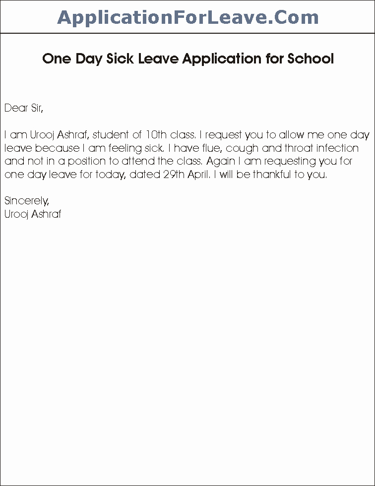 Application for Absent In School New Sick Leave Application for Students