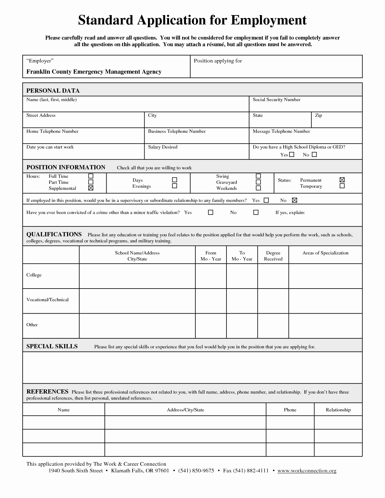 Application for Employment form Free Beautiful Standard Job Application form