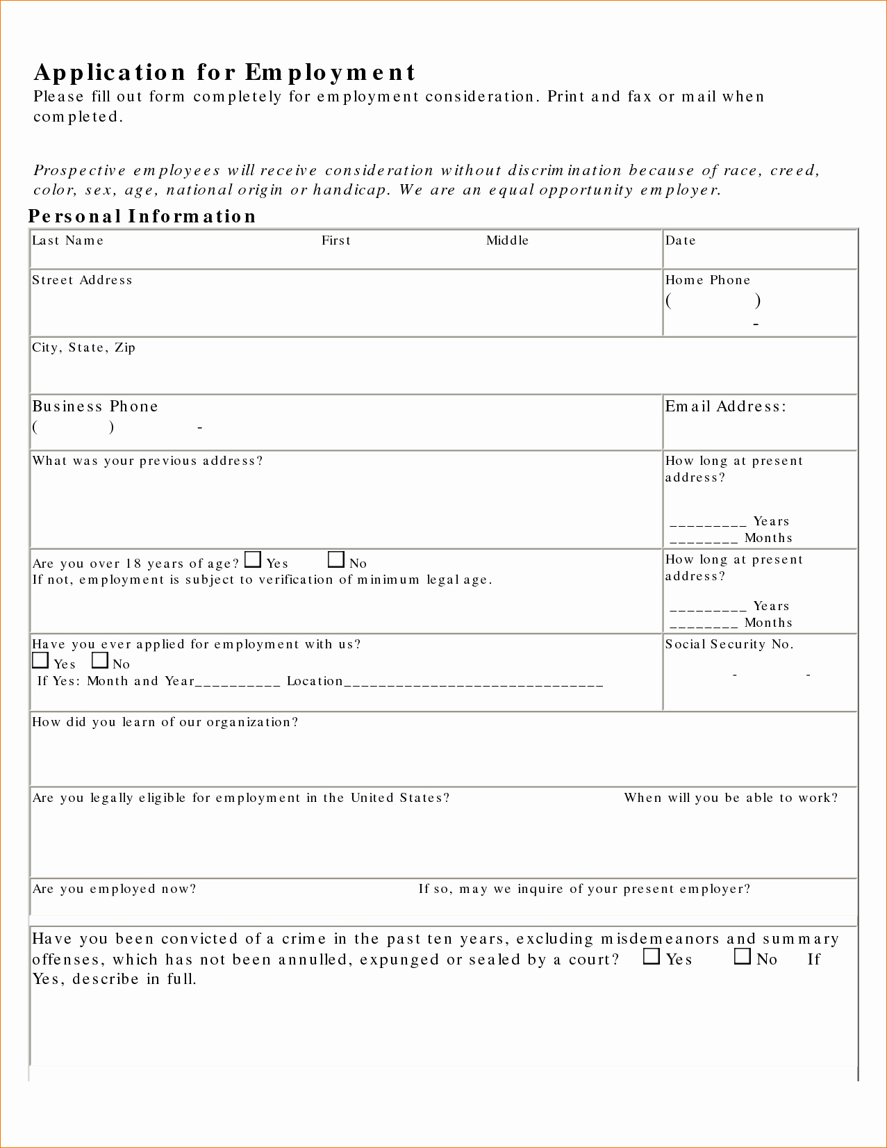 Application for Employment form Free Fresh 14 Free Printable Job Application formagenda Template
