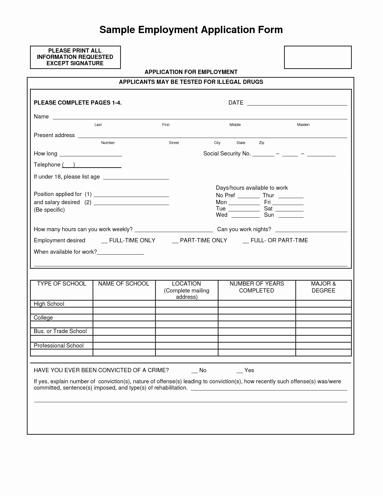 Application for Employment form Free Lovely 8 Best Of Printable Blank Application for