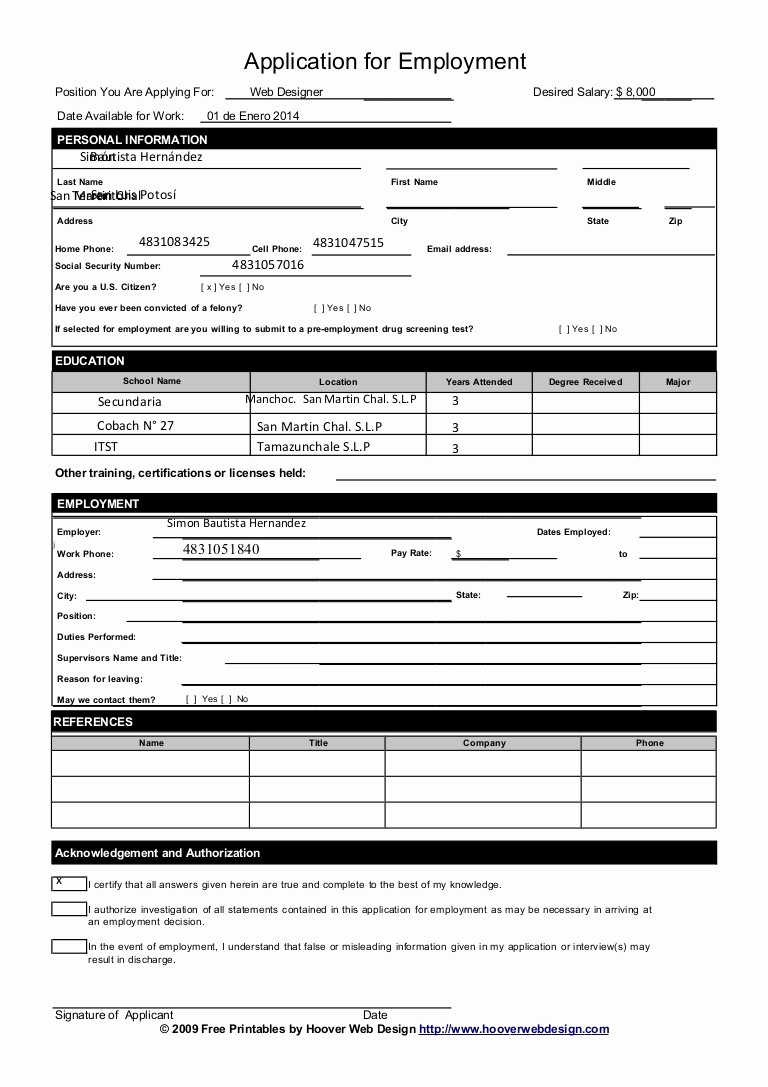 Application for Employment form Free New Sample Employment Application form Template