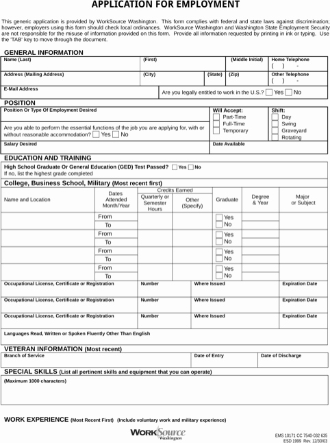 Application for Employment form Pdf Beautiful Generic Application for Employment