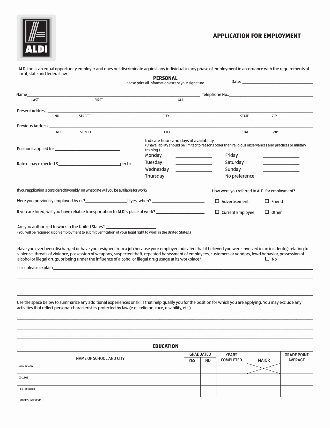 Application for Employment form Pdf Elegant Download Aldi Job Application form – Careers