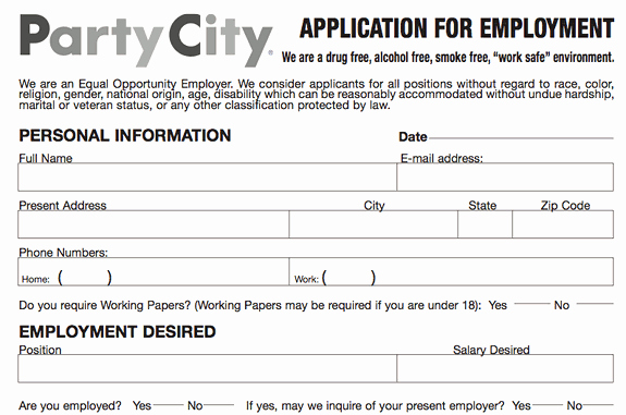 Application for Employment form Pdf Elegant Party City Application Pdf Print Out