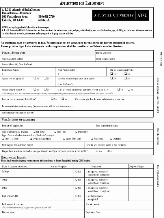 Application for Employment form Pdf Inspirational Application for Employment