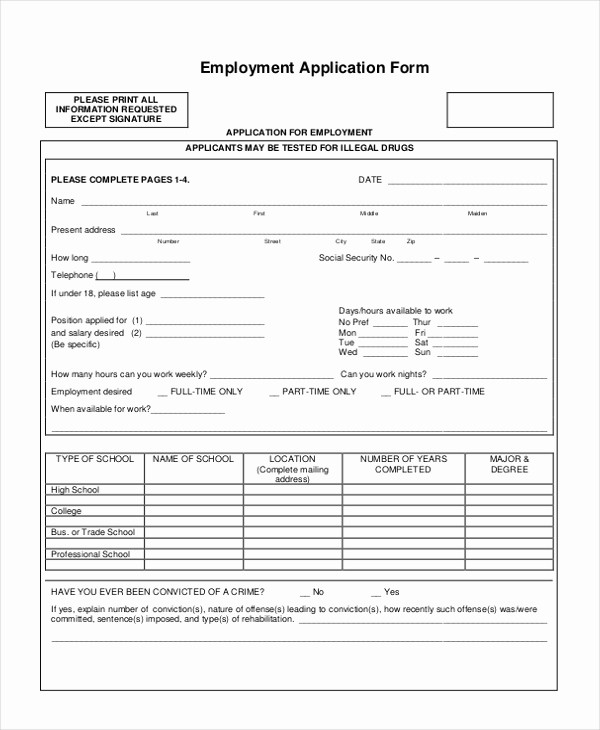 Application for Employment form Pdf Inspirational Sample Generic Employment Application form 10 Free