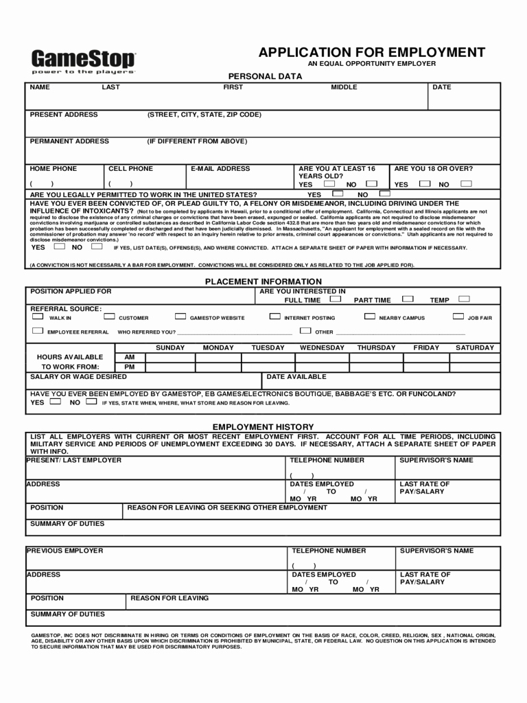 Application for Employment form Pdf Lovely 2019 Retail Job Application form Fillable Printable Pdf