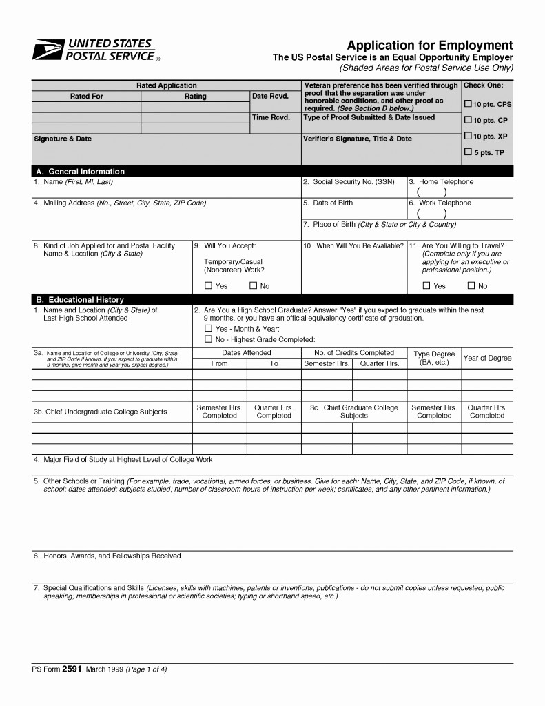 Application for Employment form Pdf Luxury Download Usps Job Application form