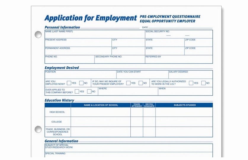 Application for Employment form Pdf New Generic Employment Application form