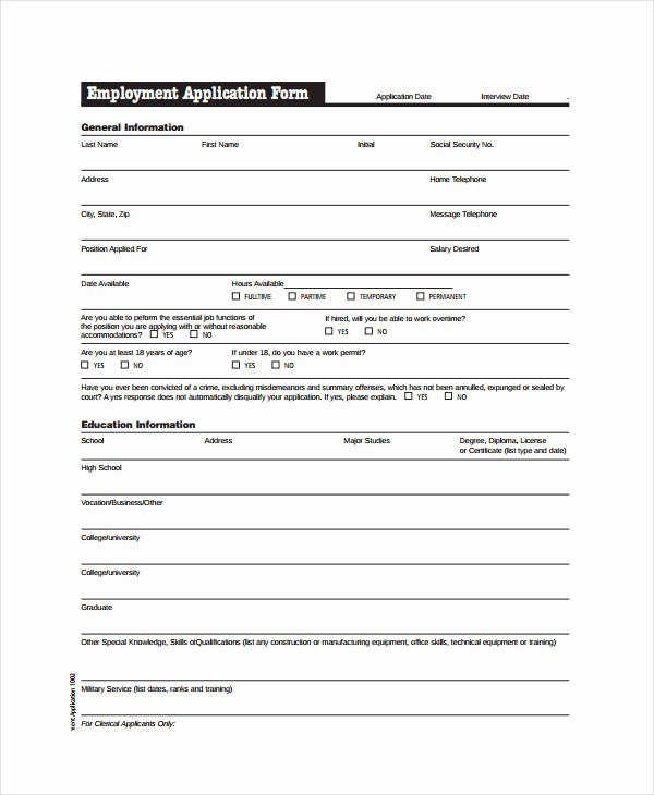 Application for Employment form Pdf Unique Generic Employment Application Template 8 Free Pdf