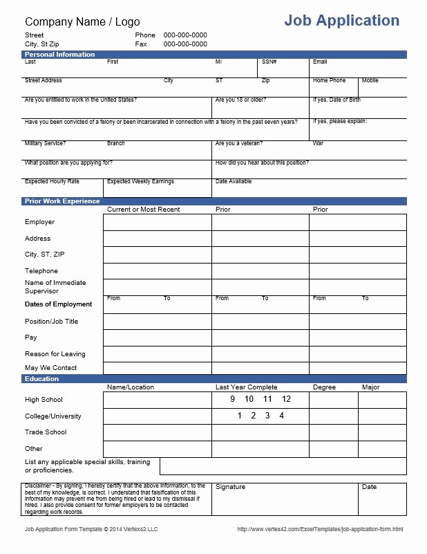 Application for Employment Free Template Awesome Download the Job Application form From Vertex42