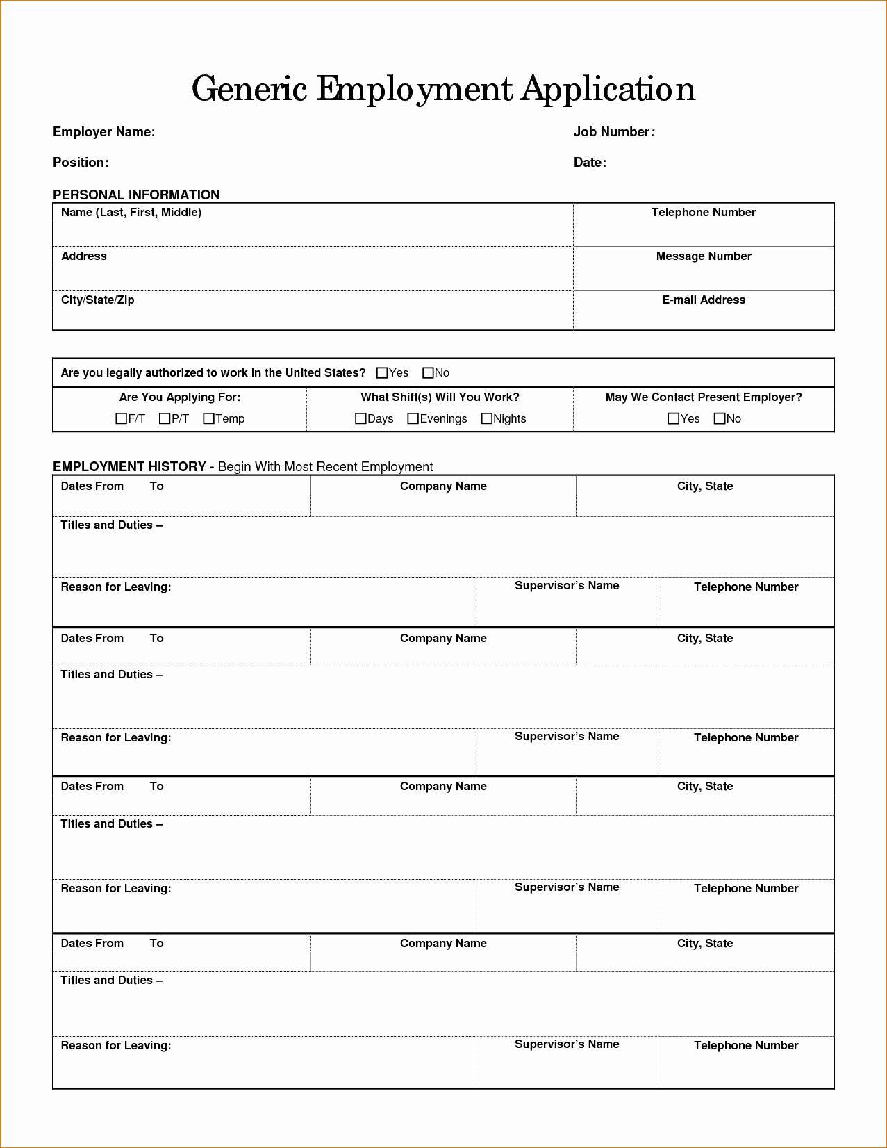 Application for Employment Free Template Elegant 7 Employment Application Template Pdfagenda Template