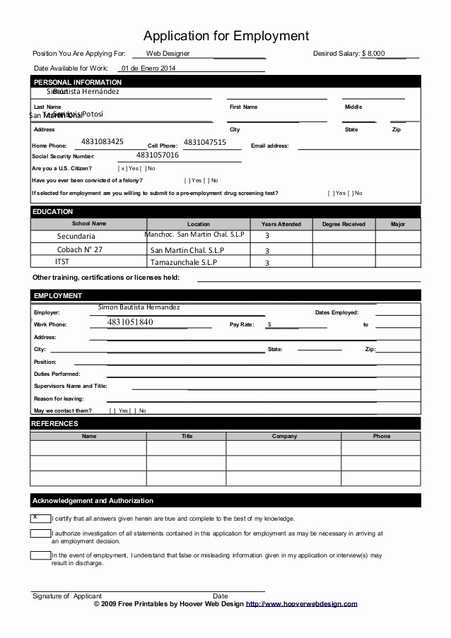 Application for Employment Free Template Inspirational Free Printable Job Application form Template form Generic