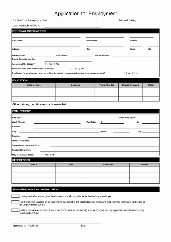Application for Employment Free Template Lovely Blank Job Application form Samples Download Free forms