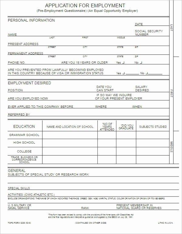 Application for Employment Free Template Luxury 22 Employment Application form Template Free Word Pdf