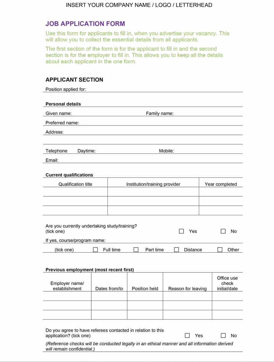 Application for Employment Free Template New 50 Free Employment Job Application form Templates