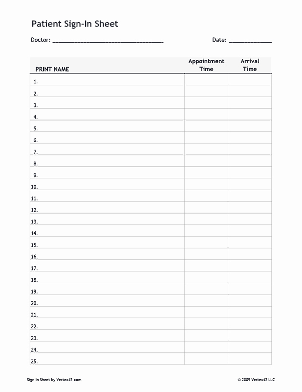 Appointment Sign In Sheet Template New Free Printable Patient Sign In Sheet Pdf From Vertex42