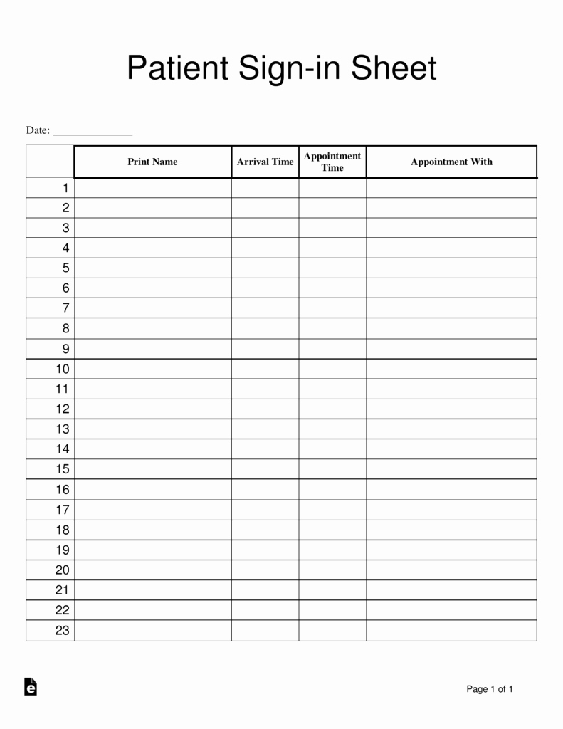 Appointment Sign In Sheet Template Unique Patient Sign In Sheet Template