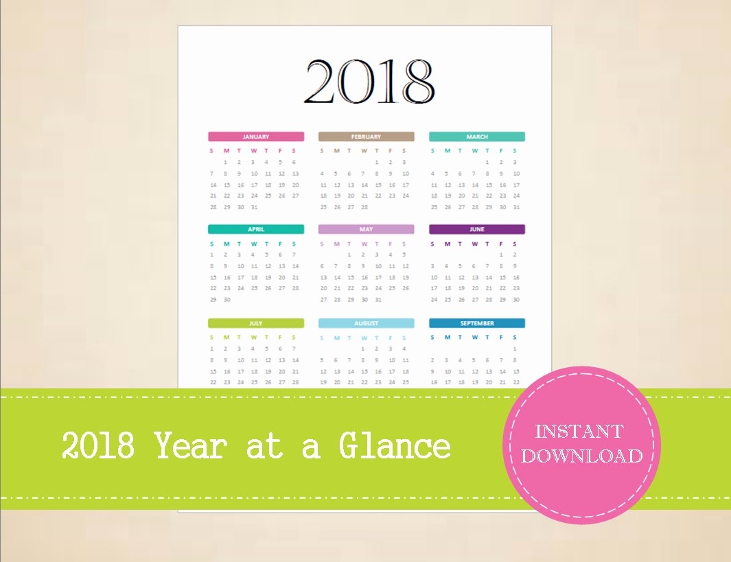 At A Glance 2018 Calendar Lovely 2018 Year at A Glance Full Year Calendar 2018 Calendar