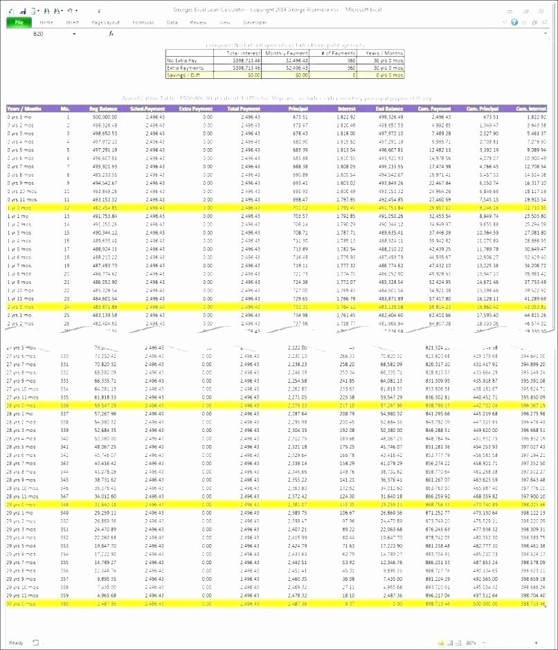 Auto Amortization Calculator Extra Payments New Loan Amortization Schedule Excel Template Inspirational