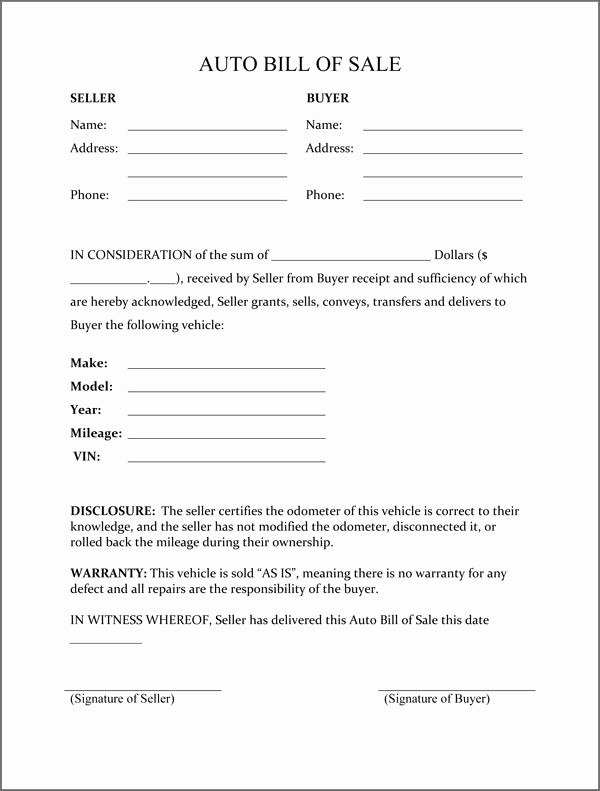 Auto Bill Of Sale Illinois Best Of Bill Of Sale form Template
