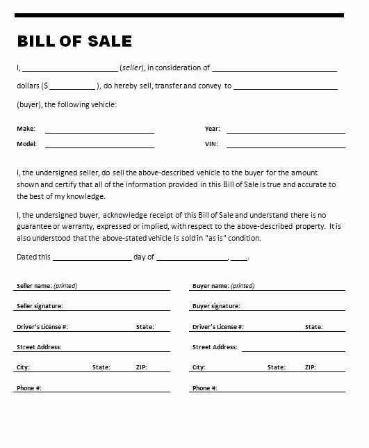 Auto Bill Of Sale Sample Awesome Free Printable Car Bill Of Sale form Generic