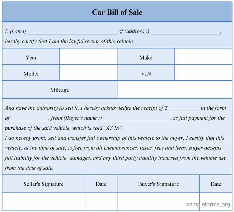 Auto Bill Of Sales form Elegant Car Bill Of Sale form Sample forms