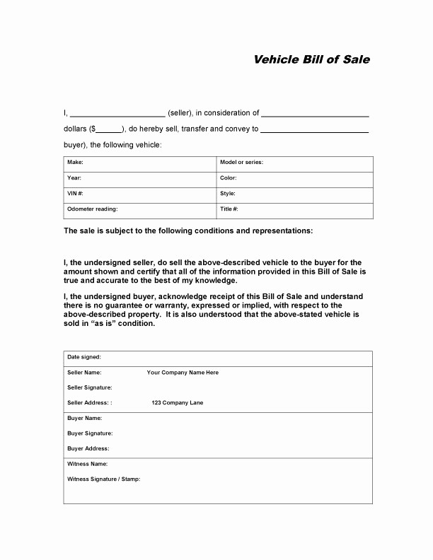 Auto Bill Of Sales form Lovely Vehicle Bill Sale Free Printable Documents