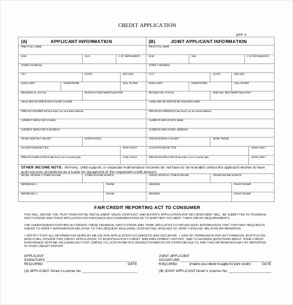 Auto Credit Application form Template Fresh 15 Credit Application Templates Free Sample Example