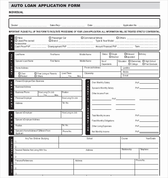Auto Credit Application form Template Lovely 15 Loan Application Templates – Free Sample Example