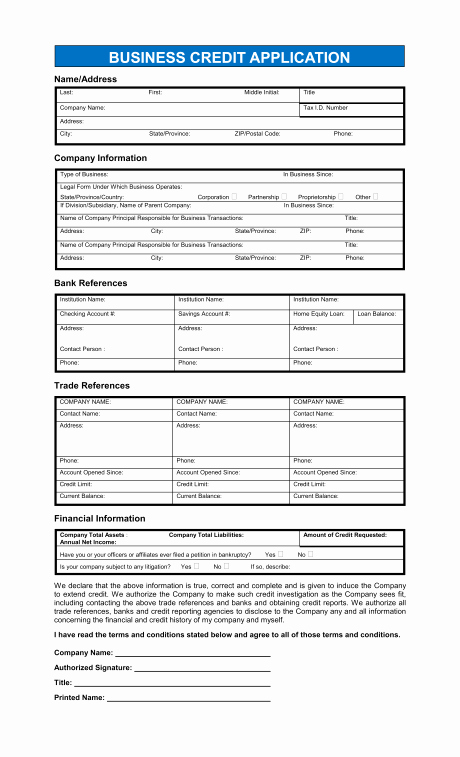 Auto Credit Application form Template New Free Printable Business Credit Application form form Generic