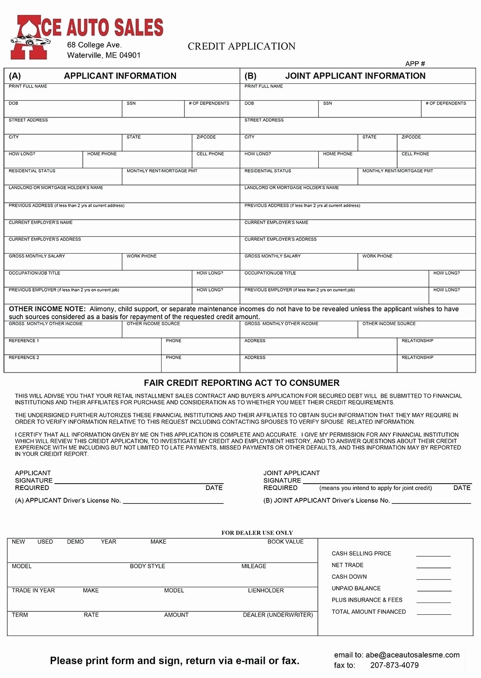 Auto Credit Application form Template New Template Consumer Credit Application Template