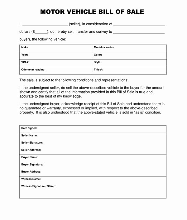 Auto Dealer Bill Of Sale Luxury Free Printable Vehicle Bill Of Sale Template form Generic