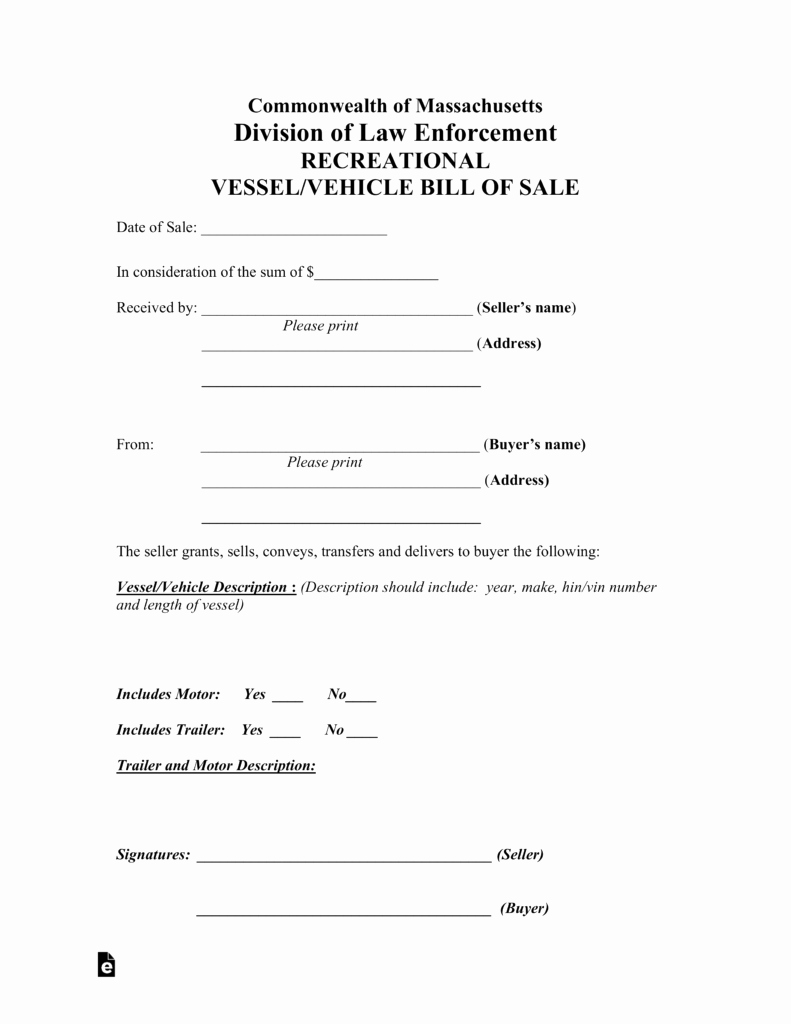 Automobile Bill Of Sale Ma Awesome Free Massachusetts Bill Of Sale forms Pdf