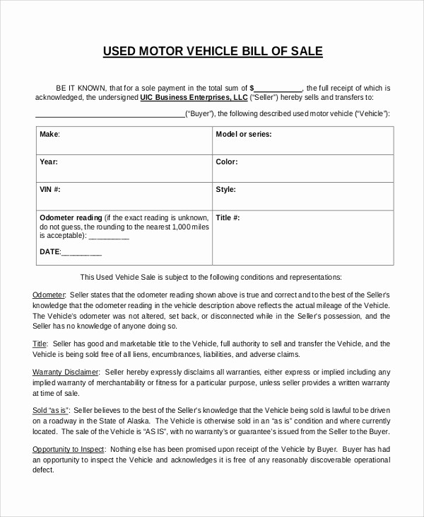 Automobile Vehicle Bill Of Sale Unique 8 Sample Bill Of Sale for Vehicles