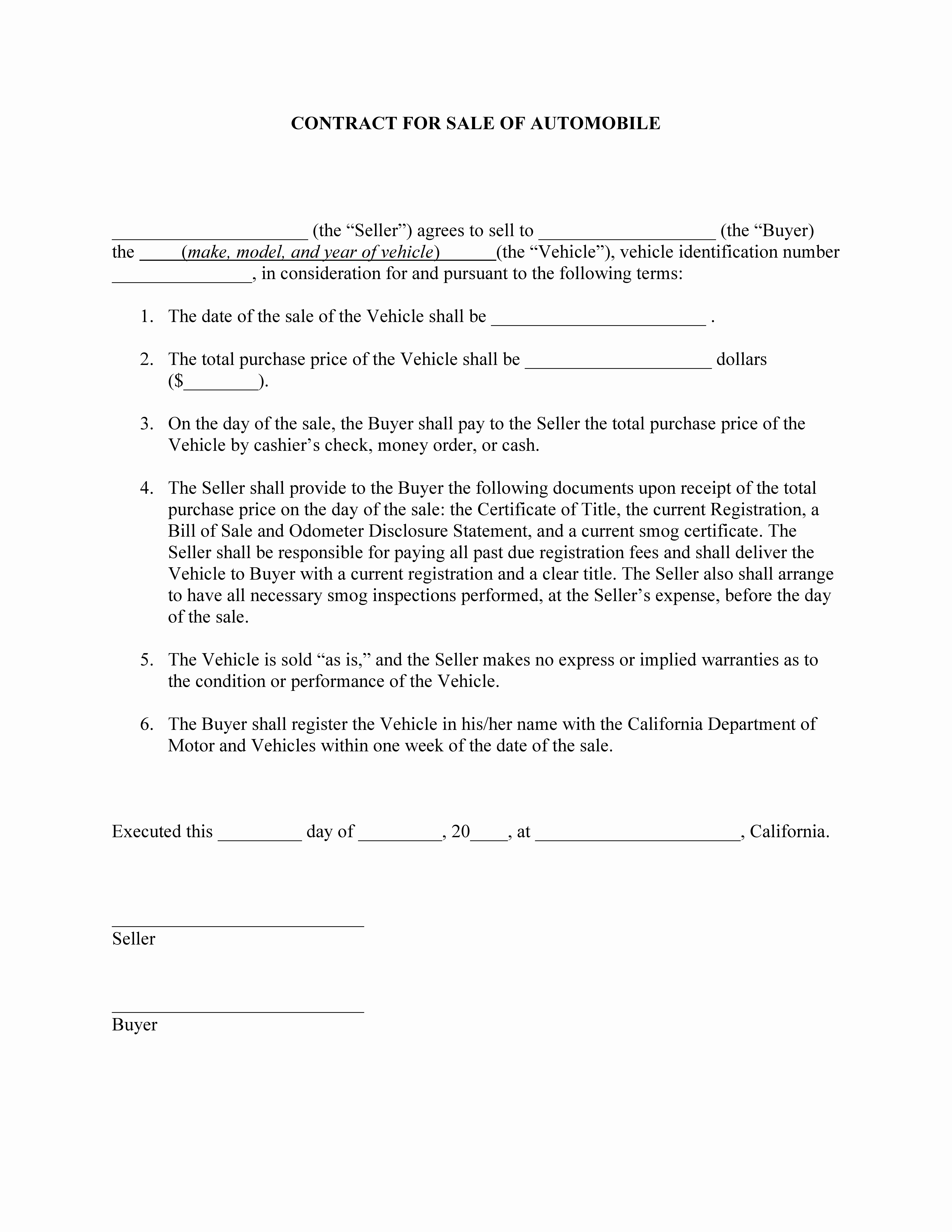 Automotive Bill Of Sale California Awesome Free California Automobile Bill Of Sale Contract Pdf