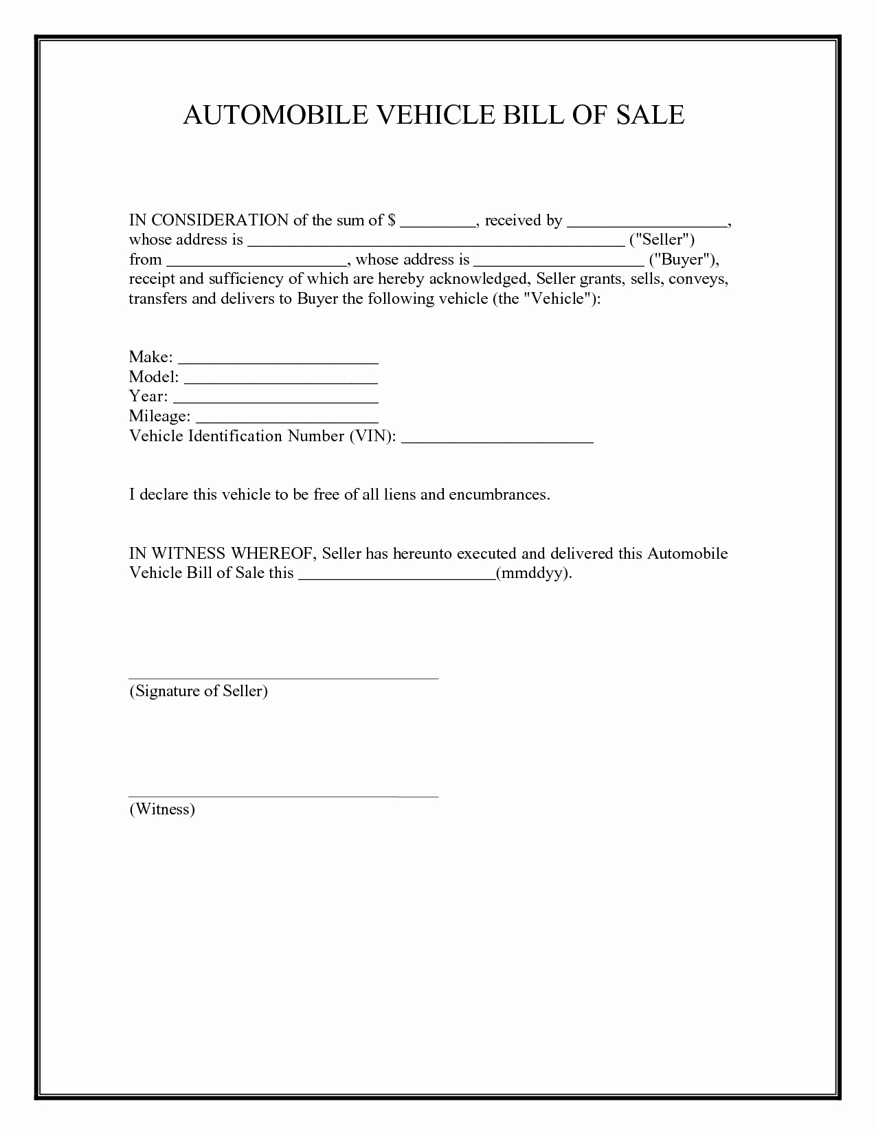 Printable Bill Of Sale Form Florida