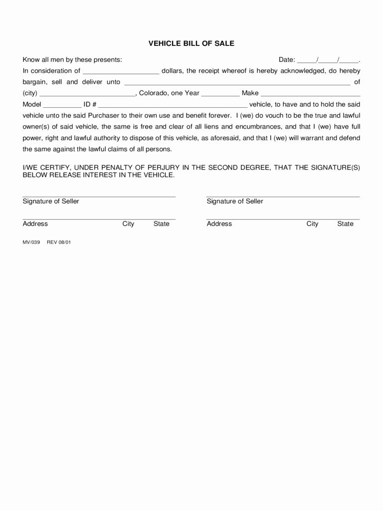 Automotive Bill Of Sale Sample Awesome Colorado Bill Of Sale form Free Templates In Pdf Word