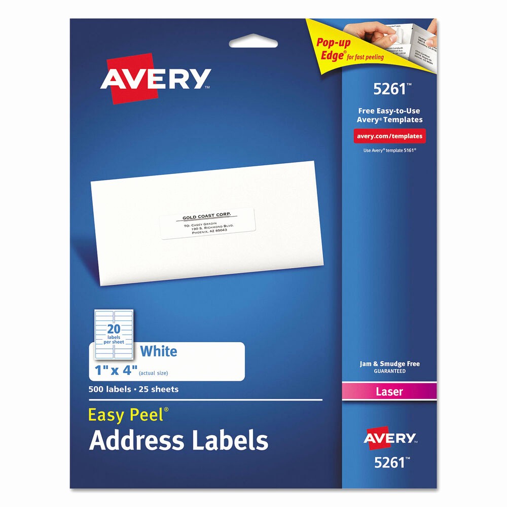Avery 4 Labels Per Page Fresh Avery Easy Peel Laser Address Labels 1 X 4 White 500 Pack