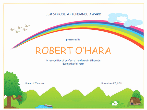 Award Certificates for Elementary Students Lovely Famous Blank attendance Award Certificate Templates